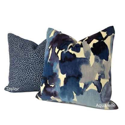 Aquarelle Blue Ivory Watercolor Style Floral Chenille Pillow Cover - Aloriam