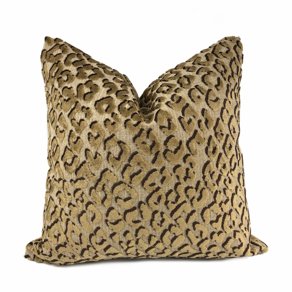 Aramis Gold  Tan Leopard Spot Cut Velvet Pillow Cover
