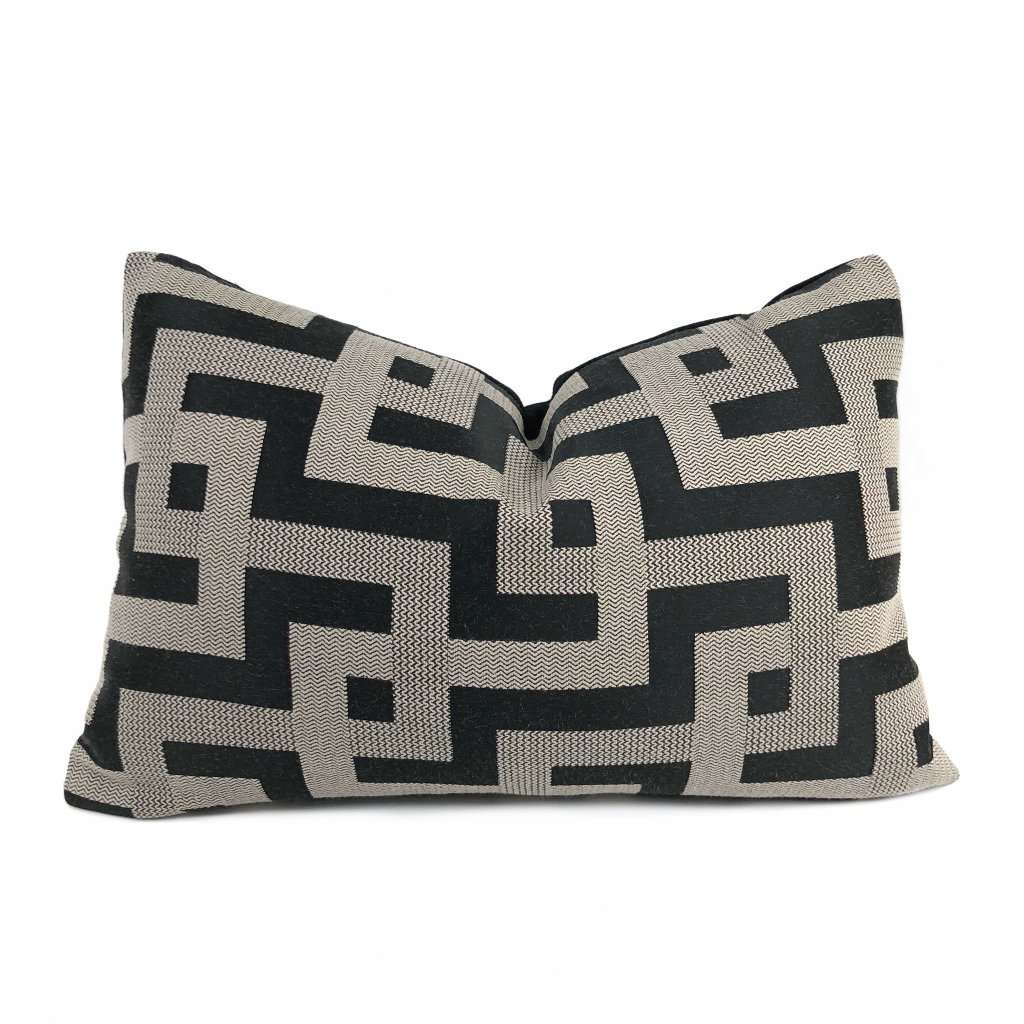 Argos Black & Taupe Greek Key Maze Fretwork Geometric Pillow Cover Cushion Pillow Case Euro Sham 16x16 18x18 20x20 22x22 24x24 26x26 28x28 Lumbar Pillow 12x18 12x20 12x24 14x20 16x26 by Aloriam