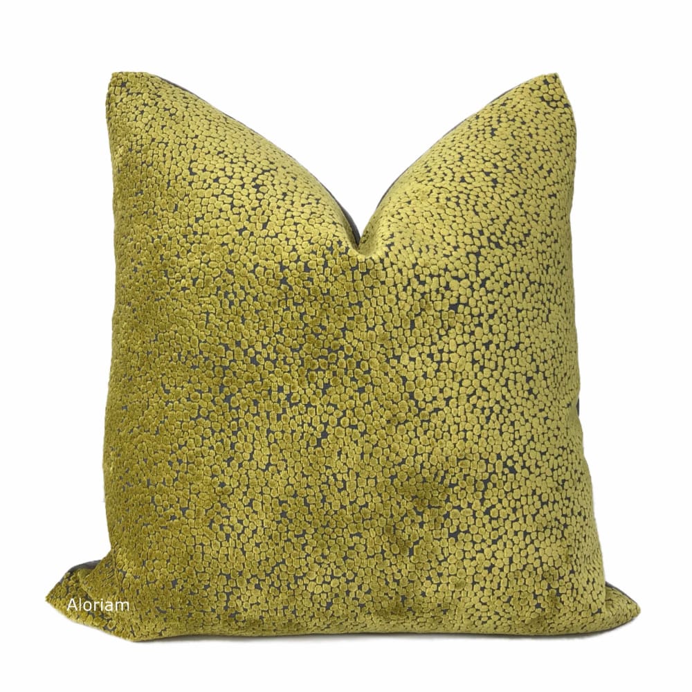 Ascott Chartreuse Gray Abstract Cut Velvet Dots Pillow Cover - Aloriam