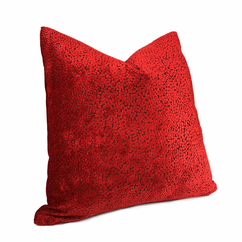 Ascott Christmas Red Abstract Cut Velvet Dots Pillow Cover (Fabric