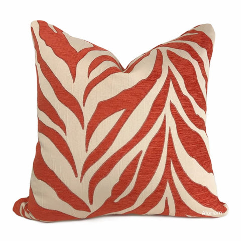 Ashoka Orange Ivory Tiger Stripe Chenille Pillow Cover - Aloriam