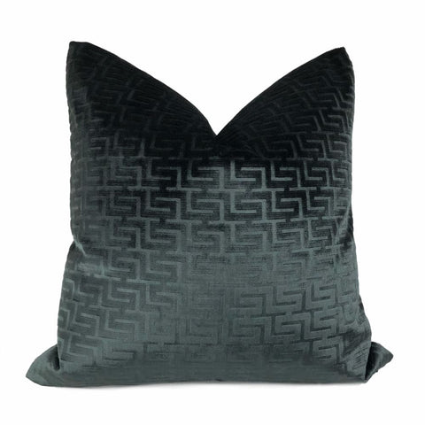 Athena Onyx Greek Key Velvet Pillow Cover - Aloriam