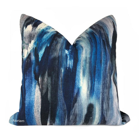 Azaria Blue Black Gray Modern Brushstrokes Pillow Cover - Aloriam