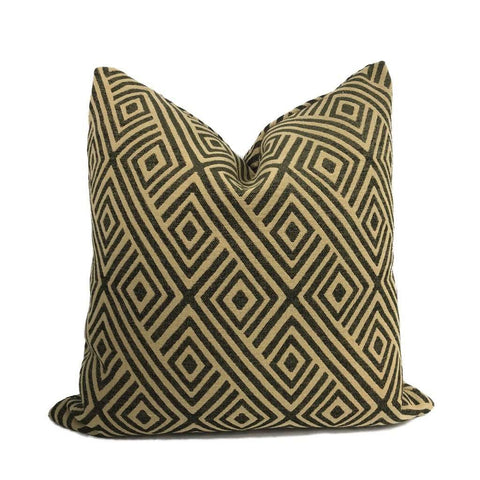 Aziza Brown & Ochre Geometric Diamond Pillow Cover Cushion Pillow Case Euro Sham 16x16 18x18 20x20 22x22 24x24 26x26 28x28 Lumbar Pillow 12x18 12x20 12x24 14x20 16x26 by Aloriam