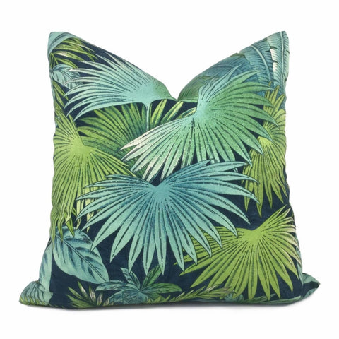 Bahama Breeze Blue Green Palm Fronds Botanical Cotton Print Pillow Cover