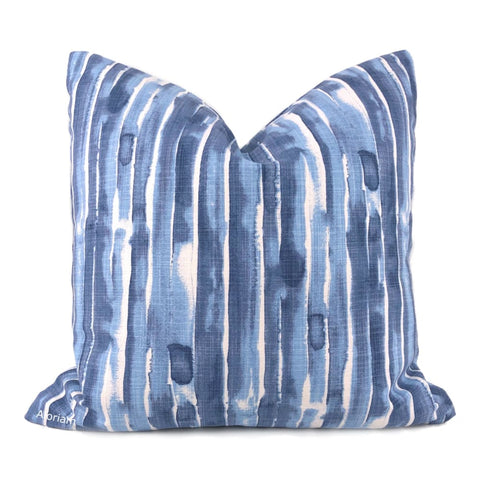 Balin White Blue Brush Stripes Pillow Cover - Aloriam