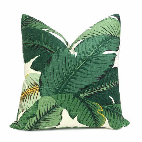 Banana Leaf Tropical Palm Leaves Green Linen Print Pillow Cover - Aloriam