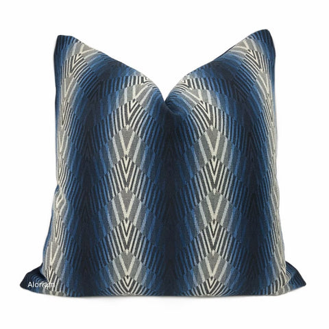Beekman Blue Art Deco Chevron Stripe Pillow Cover - Aloriam