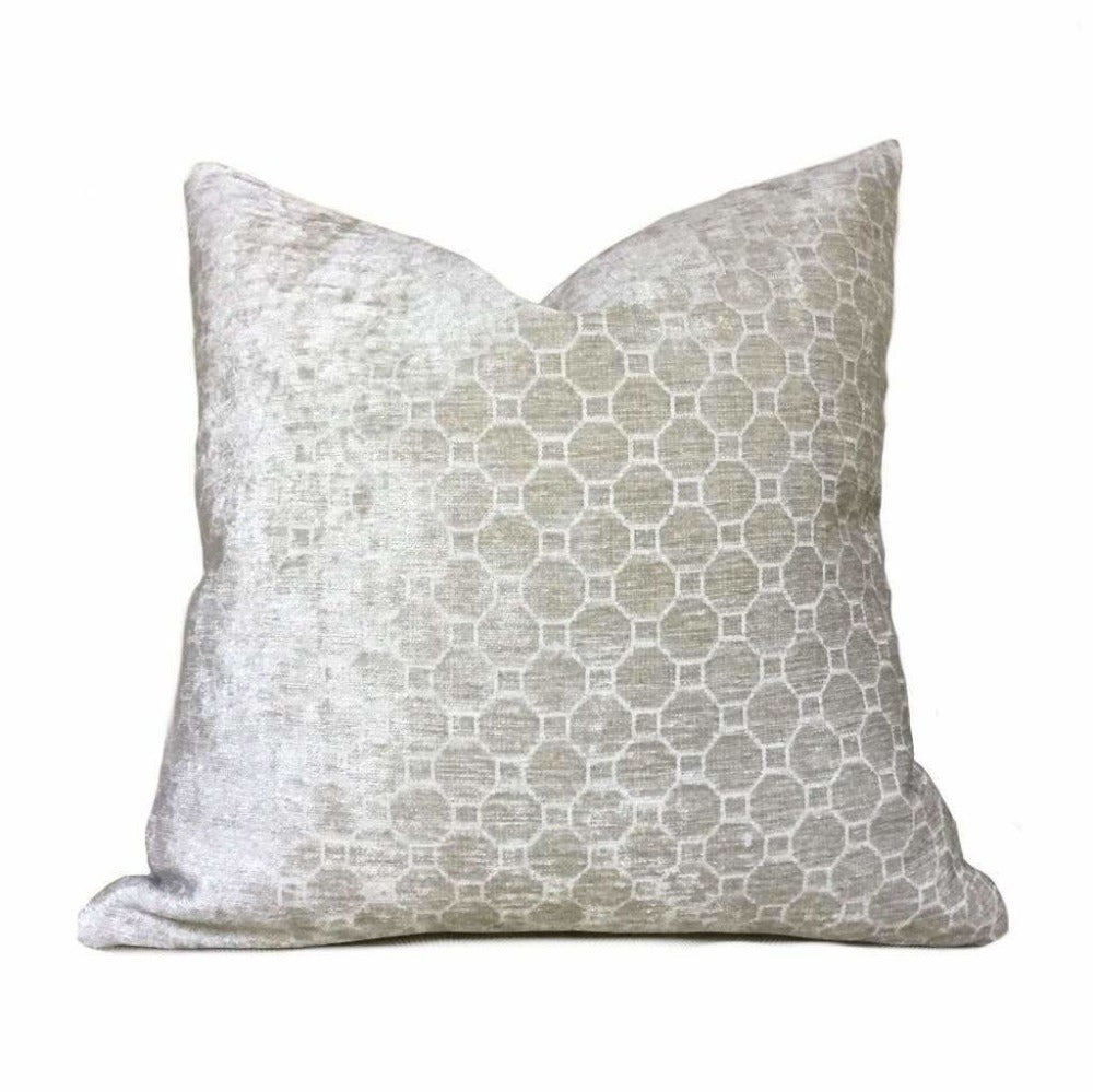Belgrano Pearl Gray Geometric Tile Chenille Pillow Cushion Zipper Cover