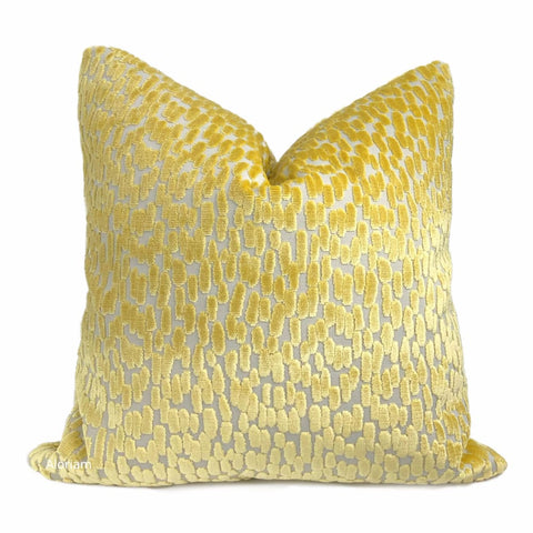Bellini Canary Yellow Large Cut Velvet Dots Pillow Cover - Aloriam
