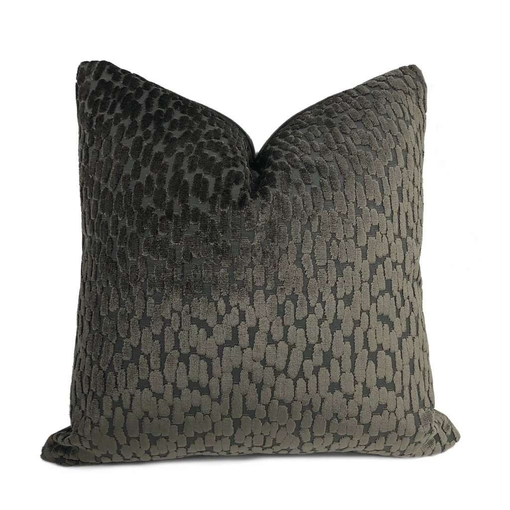Bellini Graphite Gray Large Velvet Dots Texture Pillow Cover Cushion Pillow Case Euro Sham 16x16 18x18 20x20 22x22 24x24 26x26 28x28 Lumbar Pillow 12x18 12x20 12x24 14x20 16x26 by Aloriam