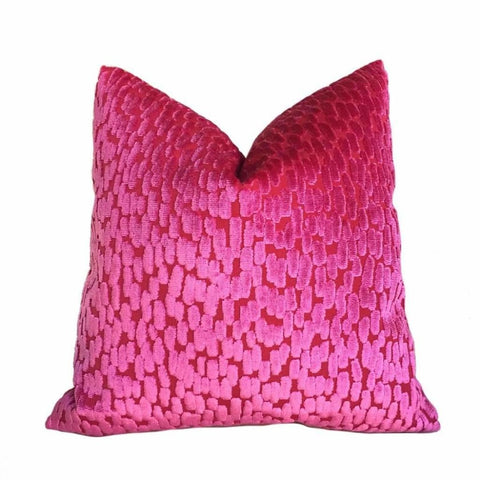 Bellini Hot Pink Cut Velvet Dots Modern Abstract Texture Pillow Cover Cushion Pillow Case Euro Sham 16x16 18x18 20x20 22x22 24x24 26x26 28x28 Lumbar Pillow 12x18 12x20 12x24 14x20 16x26 by Aloriam