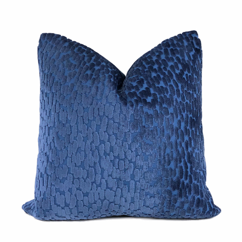 Bellini Large Blue Cut Velvet Dots Pillow Cover