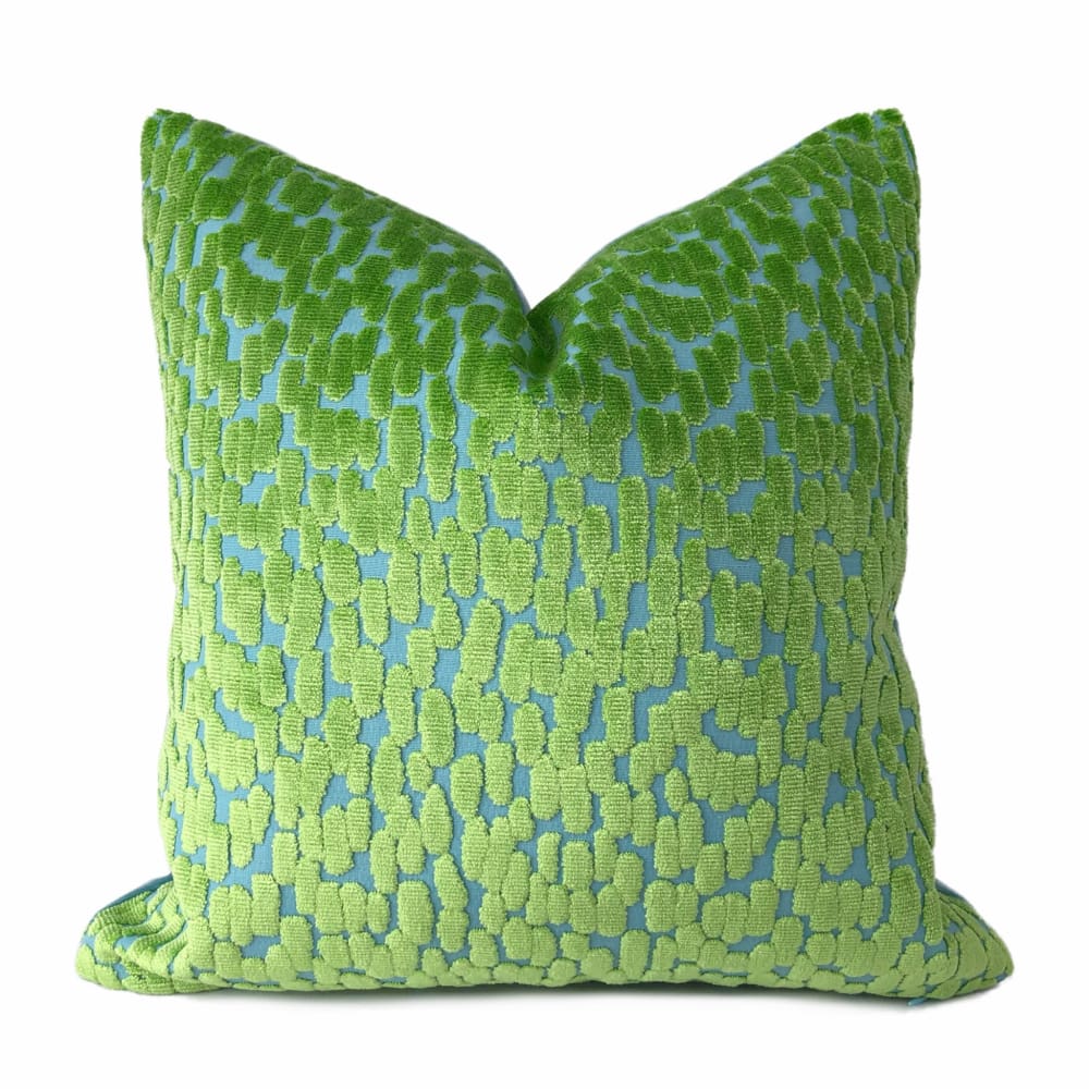 Bellini Lime Green Aqua Blue Cut Velvet Dots Pillow Cover - Aloriam