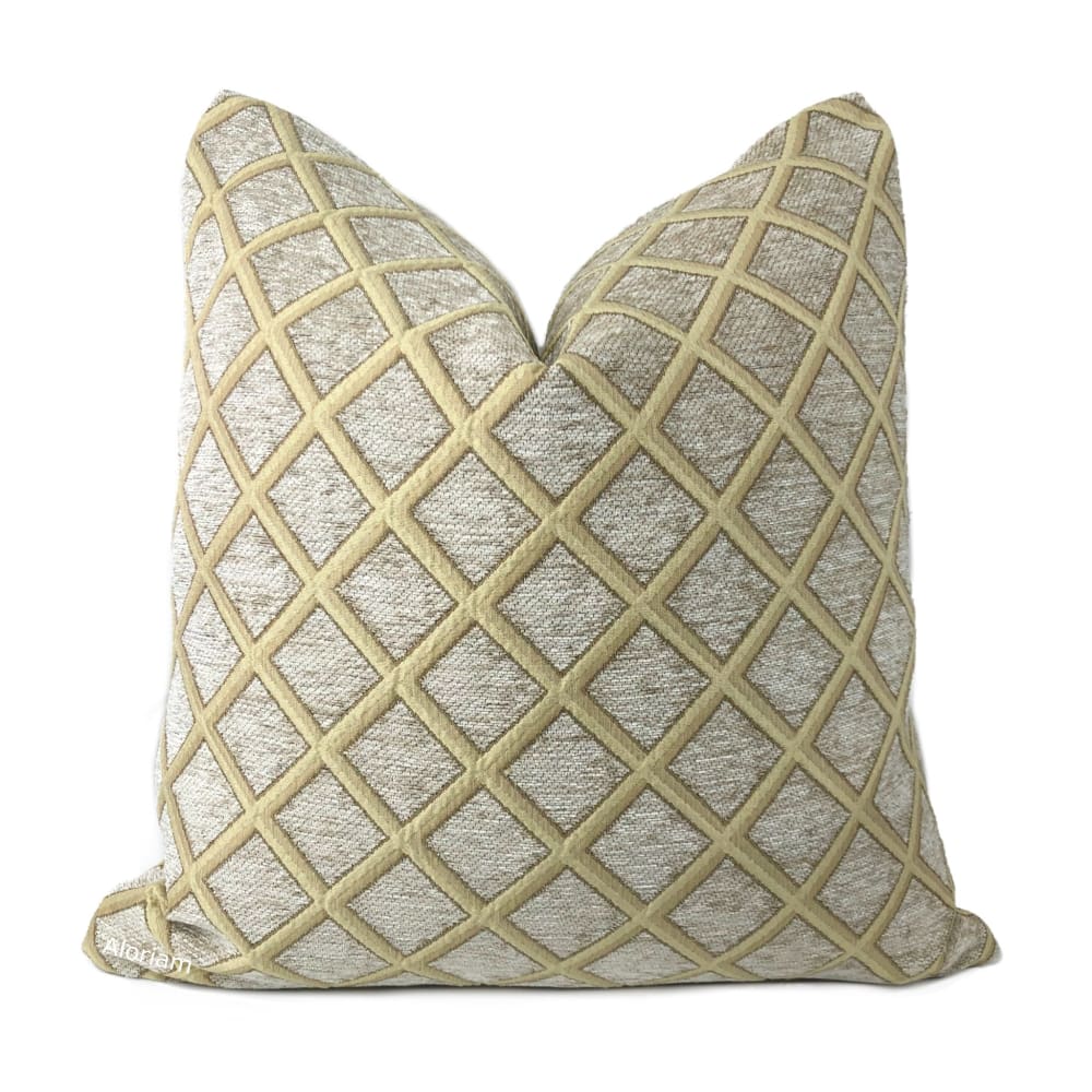 Belvedere Beige Gold Chenille Diamond Pillow Cover - Aloriam