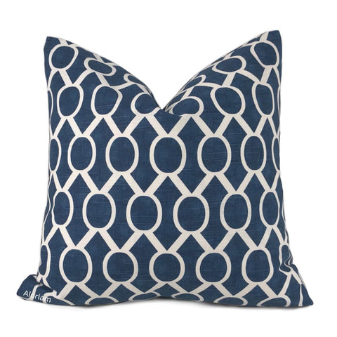 Benton Navy Blue White Circles on Diamonds Modern Throw Pillow Cushion Cover - Aloriam