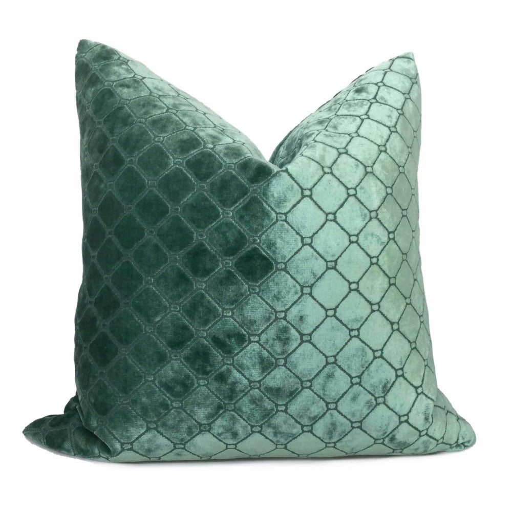 Berel Green Diamond Tile Velvet Pillow Cover Cushion Pillow Case Euro Sham 16x16 18x18 20x20 22x22 24x24 26x26 28x28 Lumbar Pillow 12x18 12x20 12x24 14x20 16x26 by Aloriam