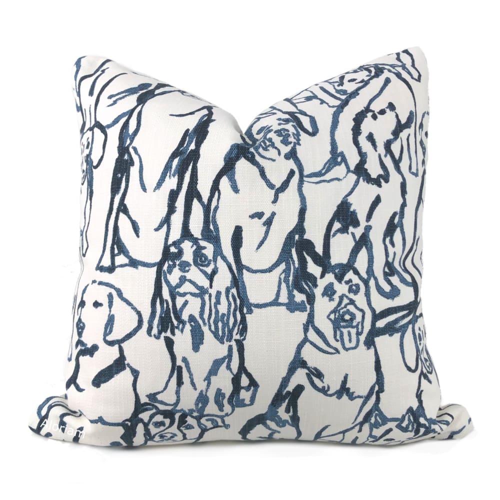 Best Friends Navy Blue & White Dogs Print Pillow Cover (Lacefield Designs fabric) - Aloriam