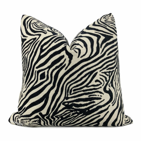 Black Cream Zebra Animal Stripe Chenille Upholstery Pillow Cover - Aloriam