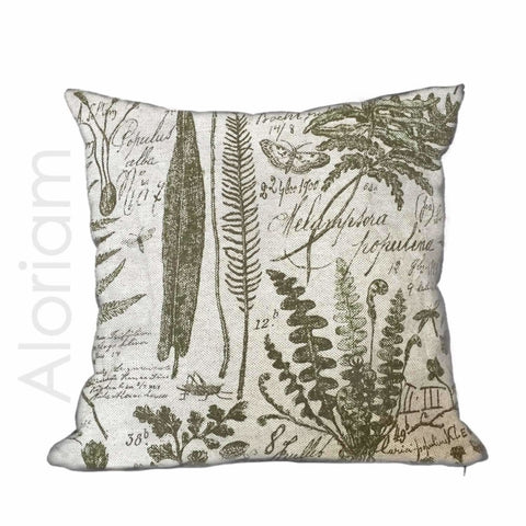 Botanical Botany Drawings Textbook Beige Green Toile Print Pillow Cover