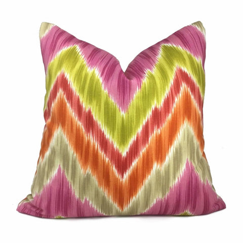 Bright Multicolor Ikat Chevron Cotton Print Pillow Cover