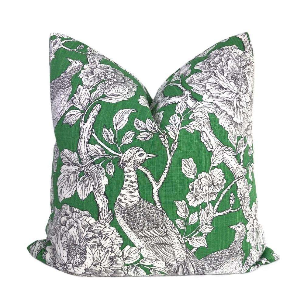Bronwyn Green & White Birds Floral Print Pillow Cover