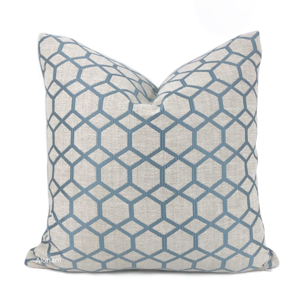 Brooke Blue Geometric Interlocked Hexagons Pillow Cover - Aloriam