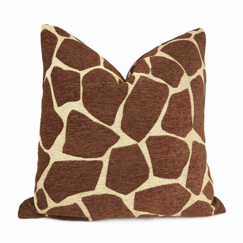 Brown Tan Giraffe Pattern Chenille Pillow Cover Cushion Pillow Case Euro Sham 16x16 18x18 20x20 22x22 24x24 26x26 28x28 Lumbar Pillow 12x18 12x20 12x24 14x20 16x26 by Aloriam