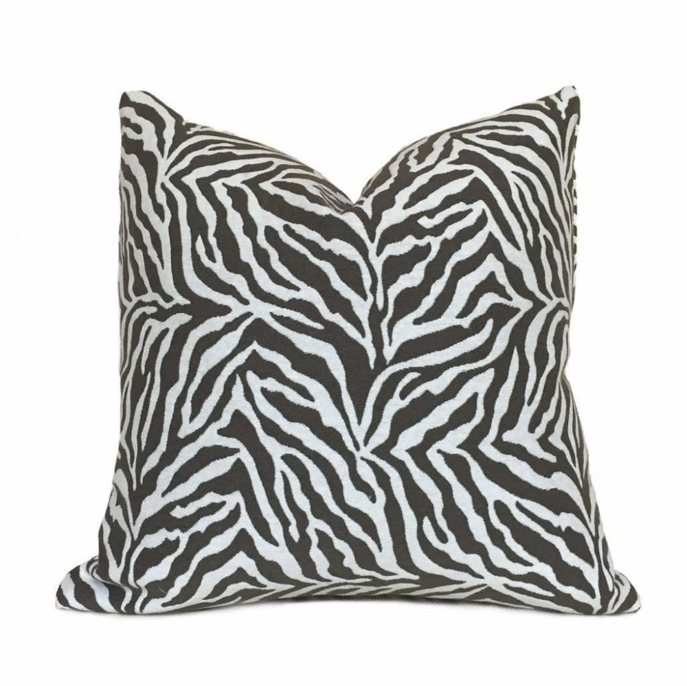 Brown White Zebra Animal Stripe Pillow Cover, Fits 12x18, 12x24, 14x20, 16x26 16" 18" 20" 22" 24" 26" Cushion Inserts