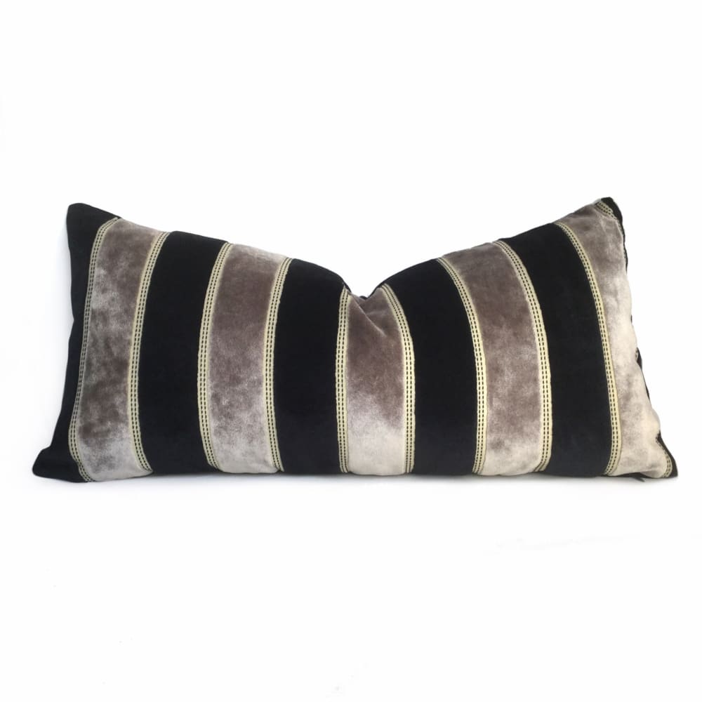 Bruges Gray and Black Velvet Stripe Pillow Cover - Aloriam