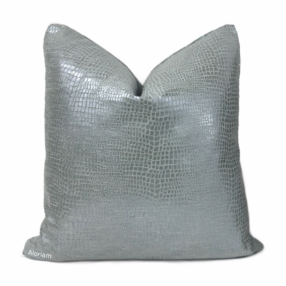 Caiman Silver Blue Metallic Faux Crocodile Skin Pillow Cover - Aloriam