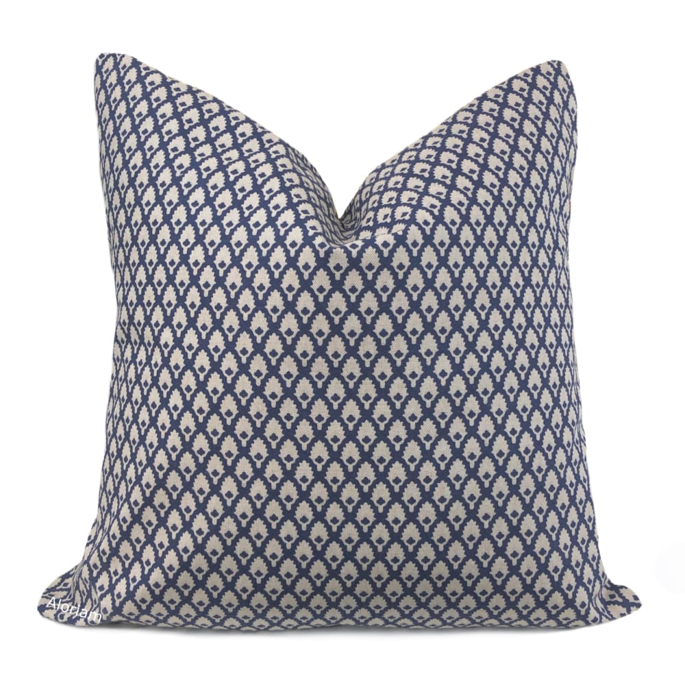 Calais Indigo Blue Beige Pillow Cover (Made from Lacefield Designs fabric) - Aloriam