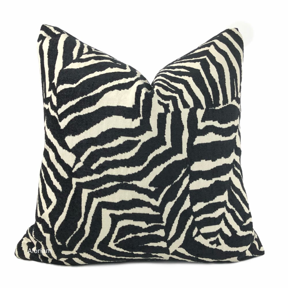 Caleb Black Cream Abstract Zebra Stripe Pillow Cover - Aloriam