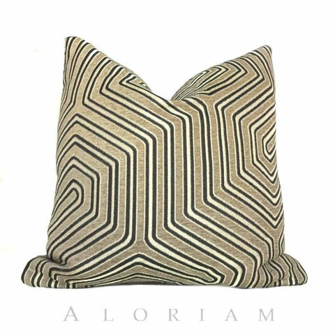 Camel Gold Geometric Maze Chenille Pillow Cushion Cover