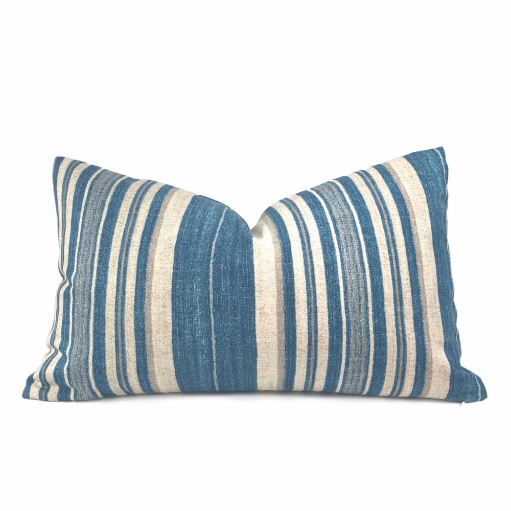 Cape Cod Blue Beige Stripe Cotton Print Pillow Cover - Aloriam