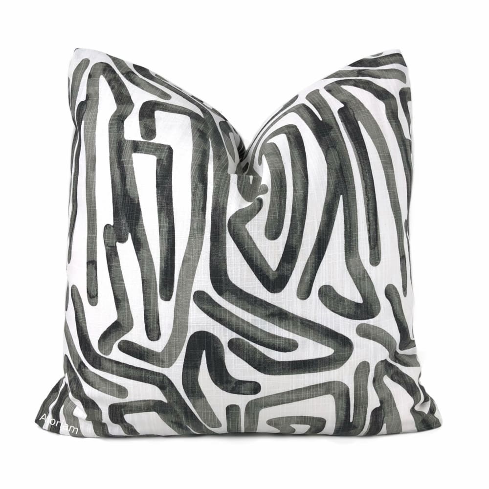 Carlos Black White Brushstroke Maze Cotton Print Pillow Cover - Aloriam