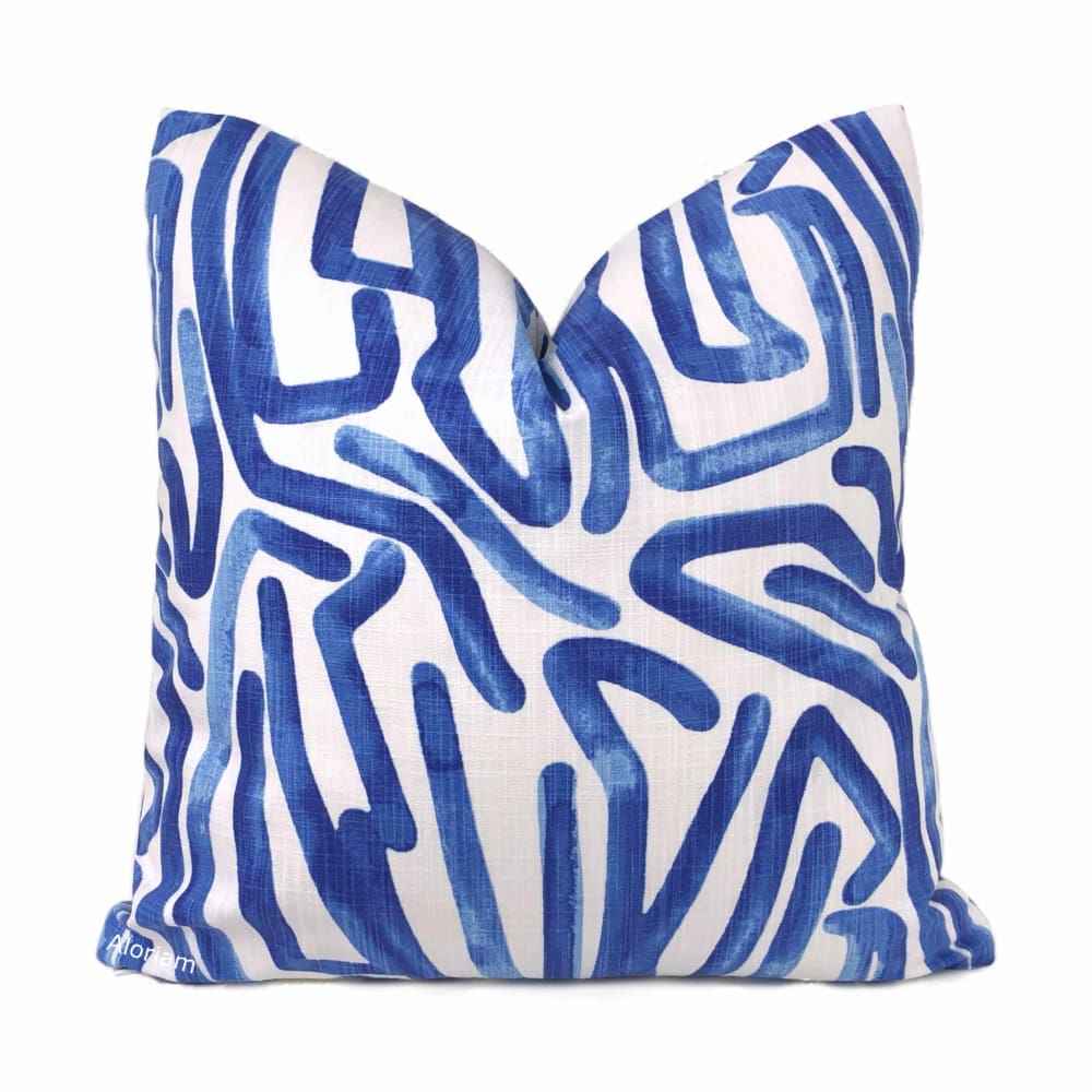 Carlos blue White Brushstroke Maze Cotton Print Pillow Cover - Aloriam