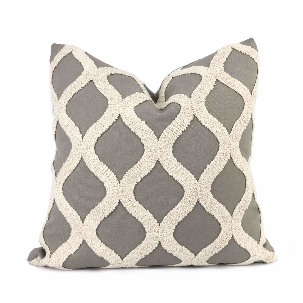 Carlyle Boucle Embroidered Gray & Cream Trellis Pillow Cover Cushion Pillow Case Euro Sham 16x16 18x18 20x20 22x22 24x24 26x26 28x28 Lumbar Pillow 12x18 12x20 12x24 14x20 16x26 by Aloriam