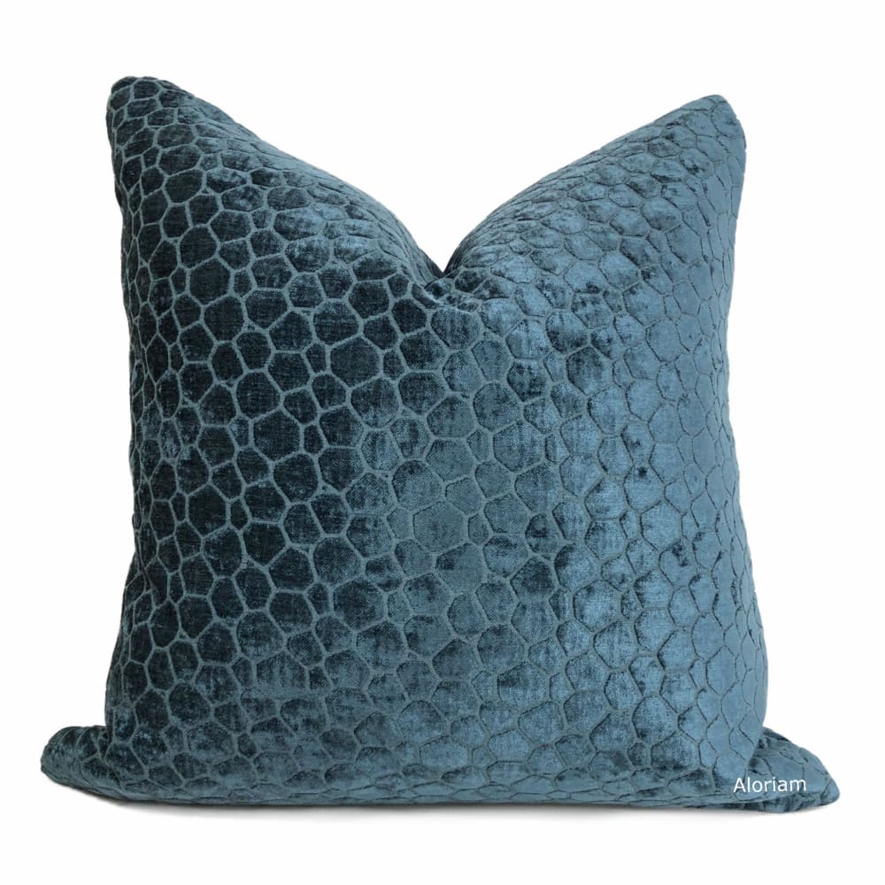 Carrick Navy Blue Modern Geometric Chenille Pillow Cover - Aloriam