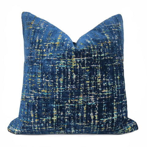 Cassidy Blue Tweed Textured Velvet Pillow Cover - Aloriam