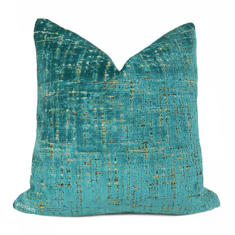 Cassidy Teal Green Tweed Textured Velvet Pillow Cover - Aloriam