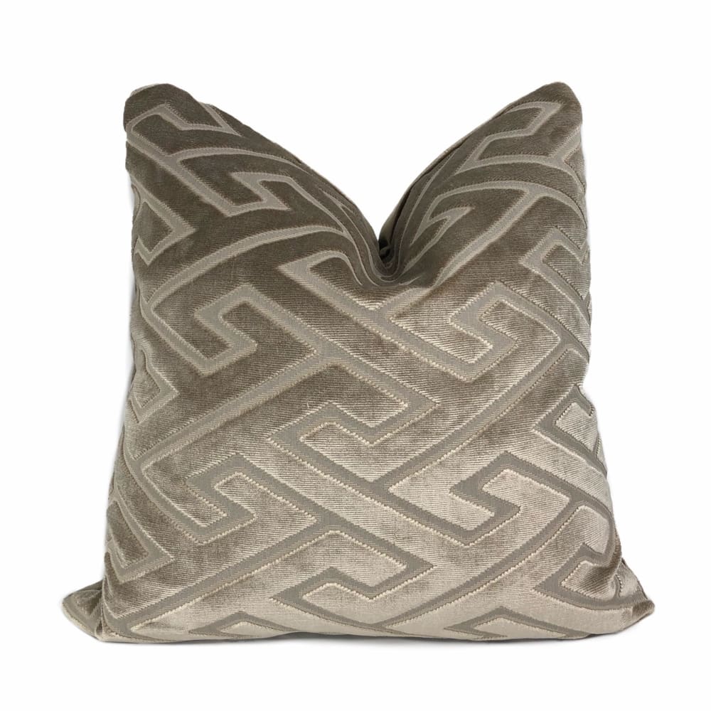 Castel Maison Bosco Sable Brown Greek Key Cut Velvet Pillow Cover - Aloriam