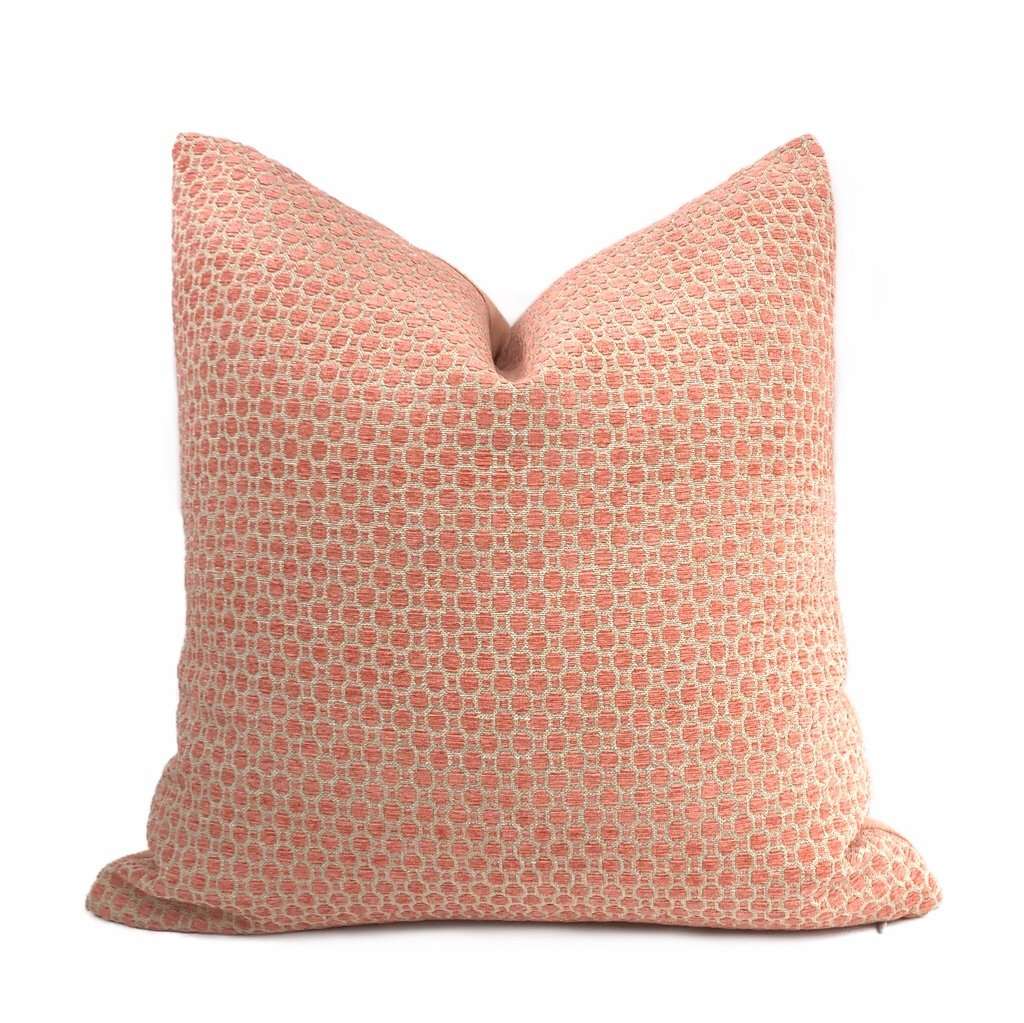 Chelsea Peachy Pink Geometric Chenille Pillow Cover Cushion Pillow Case Euro Sham 16x16 18x18 20x20 22x22 24x24 26x26 28x28 Lumbar Pillow 12x18 12x20 12x24 14x20 16x26 by Aloriam