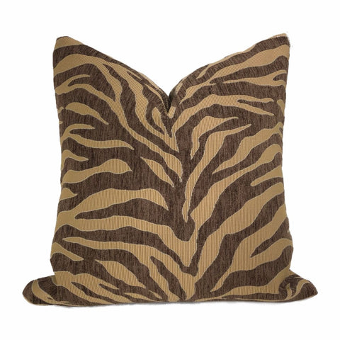 Chocolate Caramel Brown Tiger Animal Stripe Pillow Cushion Cover - Aloriam