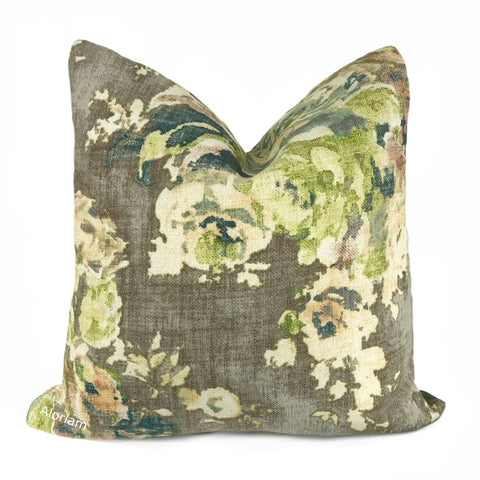 Cinder Gray Aphrodite Floral Cotton Linen Print Pillow Cover - Aloriam