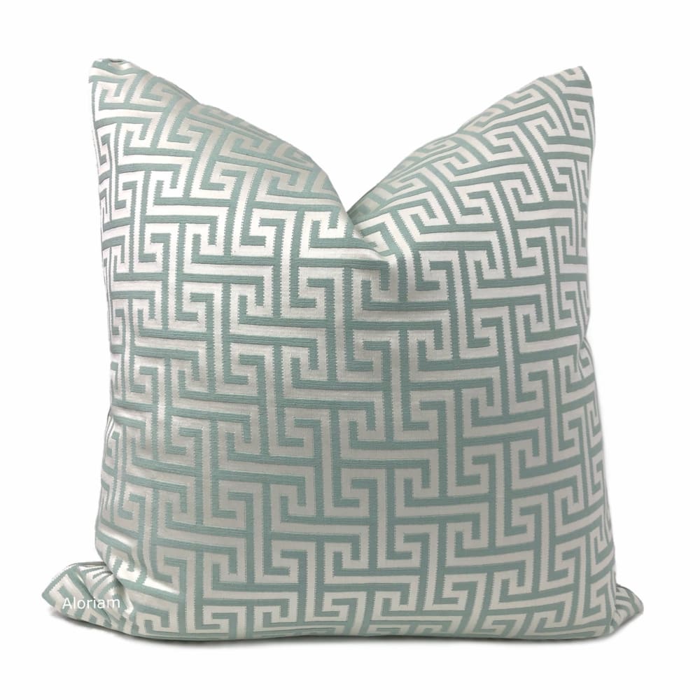 Cleo Seaglass Green Greek Key Pillow Cover - Aloriam
