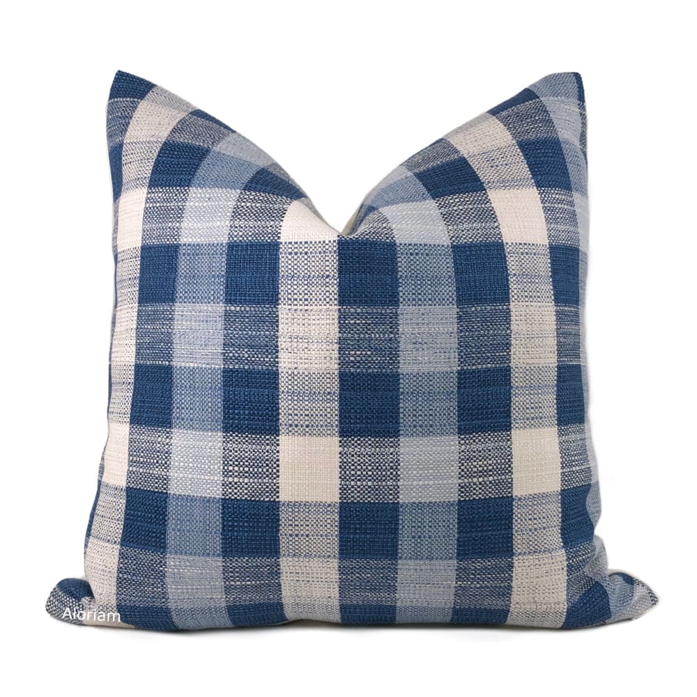 Clifton Blue Cream Plaid Checks Pillow Cover - Aloriam