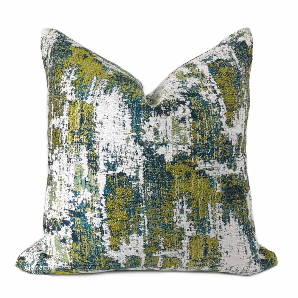 Conti Green Teal White Abstract Woven Texture Pillow Cover - Aloriam