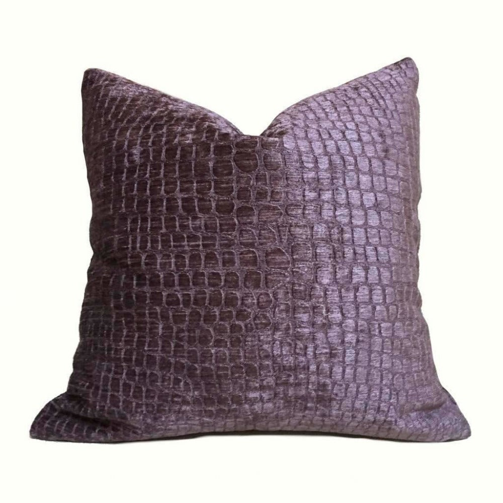 Crocodile Alligator Pattern Texture Plum Purple Chenille Velvet Pillow Cover